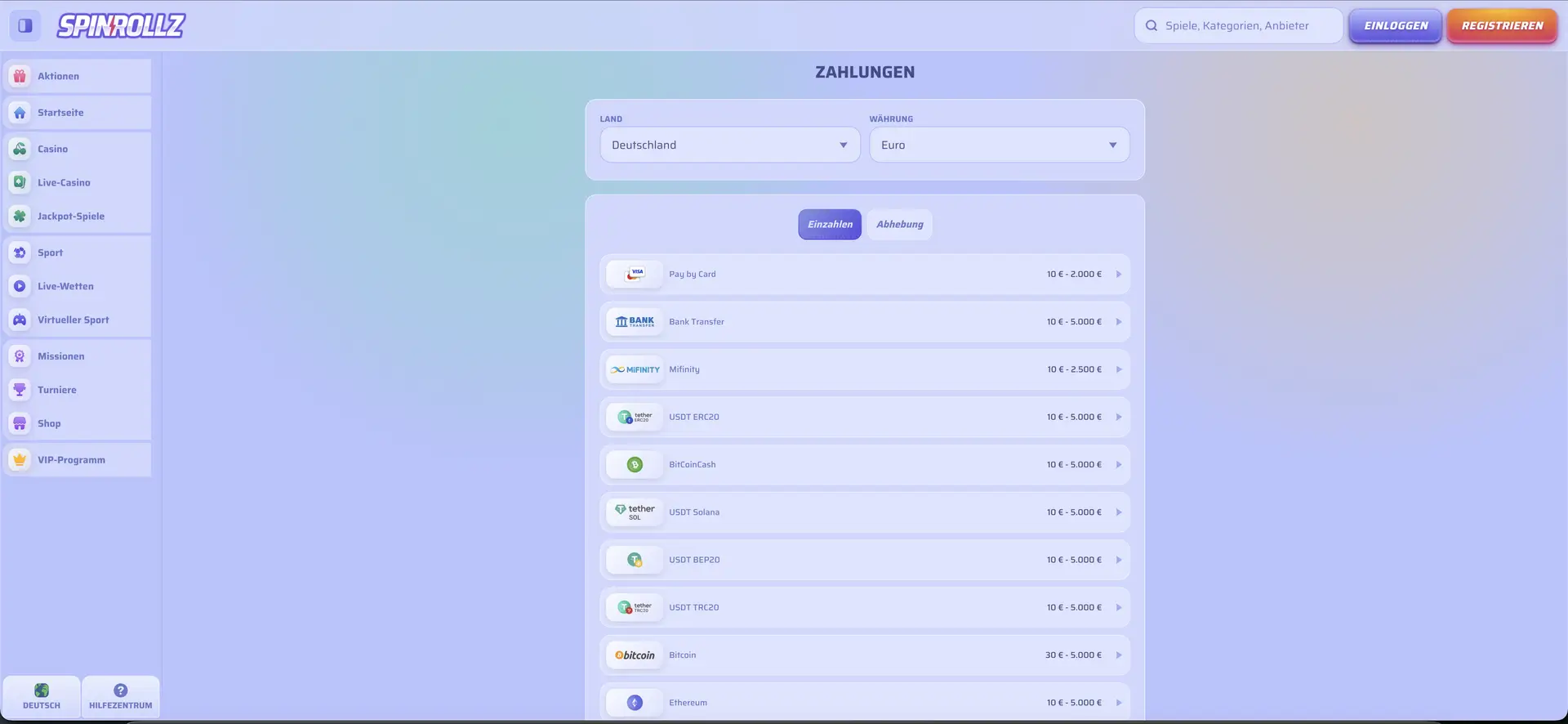 Spinrollz Payments Deposit